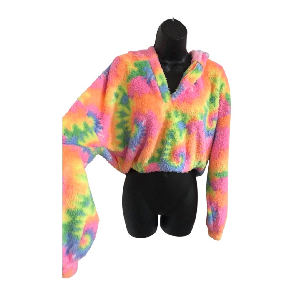 Neon pink orange green blue colorful unicorn fleece 2pc hoodie size large new